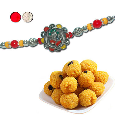 "Rakhi - ZR-5540 A (Single Rakhi), 500gms of Laddu - Click here to View more details about this Product